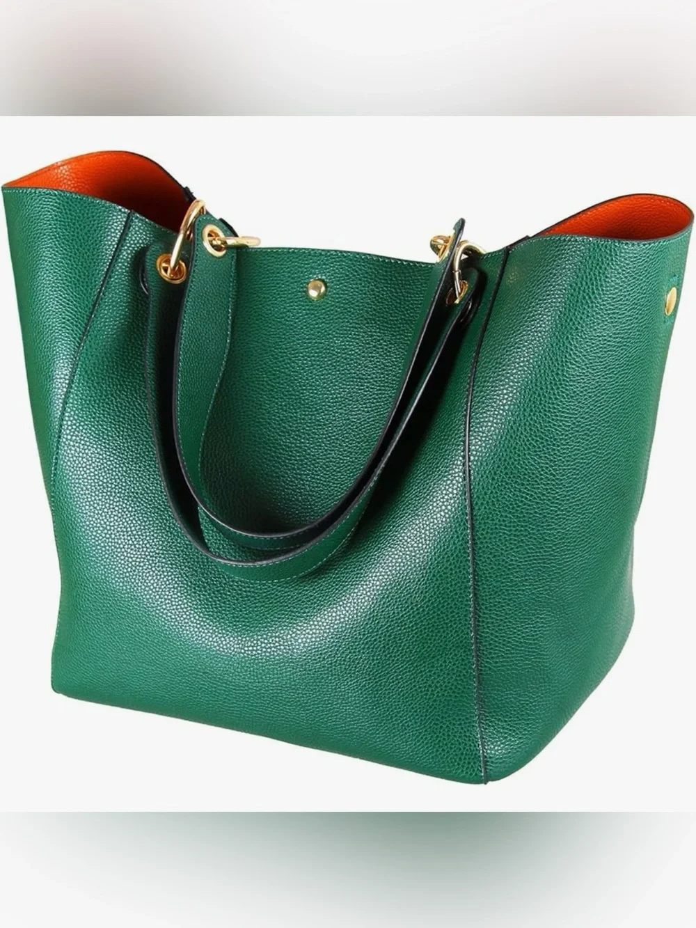 Green Pebbled Vegan Leather Tote Bag Large Work Travel Purse